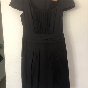 BCBGMaxAzria Black Cap-Sleeve Pleated Front Dress